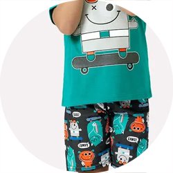 05 pijama menino camiseta e bermuda monstrinho brilha no escuro kyly branco 1