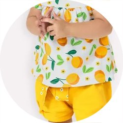 01 conjunto bebe menina blusa e short moletinho limao kyly azul marinho g