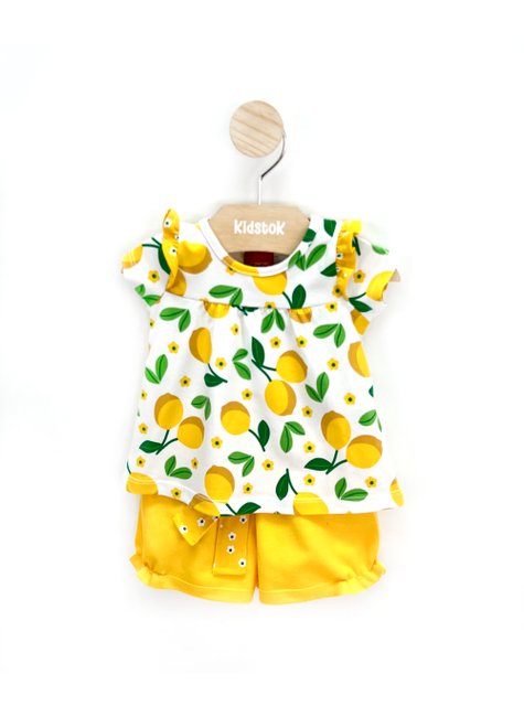 03 conjunto bebe menina blusa e short moletinho limao kyly azul marinho g