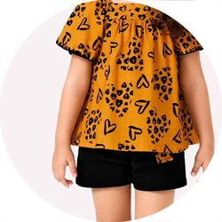 02 conjunto menina bata e short moletinho pintinhas kyly mostarda 6