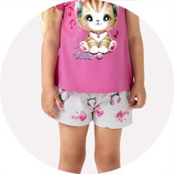 01 pijama menina manga curta gatinho fone kyly branco 2