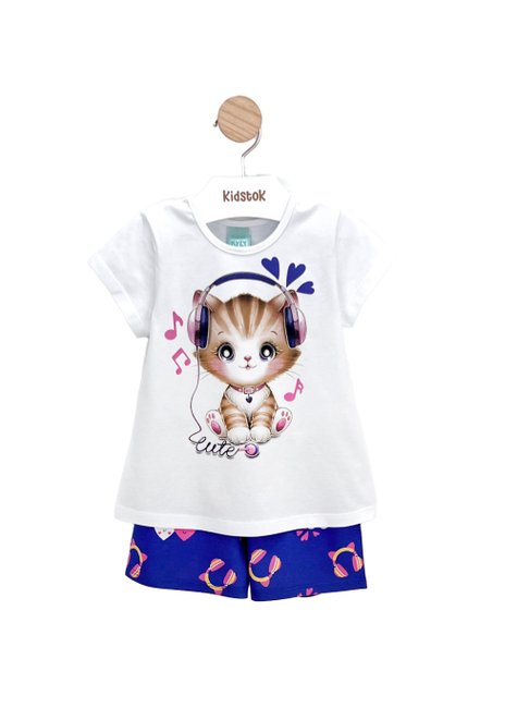 05 pijama menina manga curta gatinho fone kyly branco 2