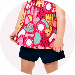 01 conjunto bebe menina blusa e short safari formas kyly branco 1