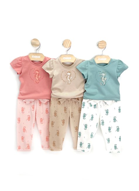 06 conjunto bebe menina blusa e calca malha cavalo marinho coloritta azul m