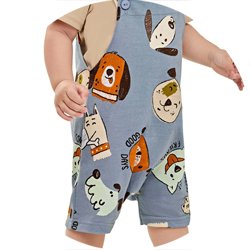 02 conjunto bebe menino camiseta e jardineira cachorrinhos elian azul m