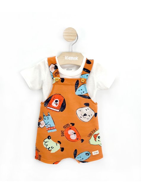 04 conjunto bebe menino camiseta e jardineira cachorrinhos elian azul m
