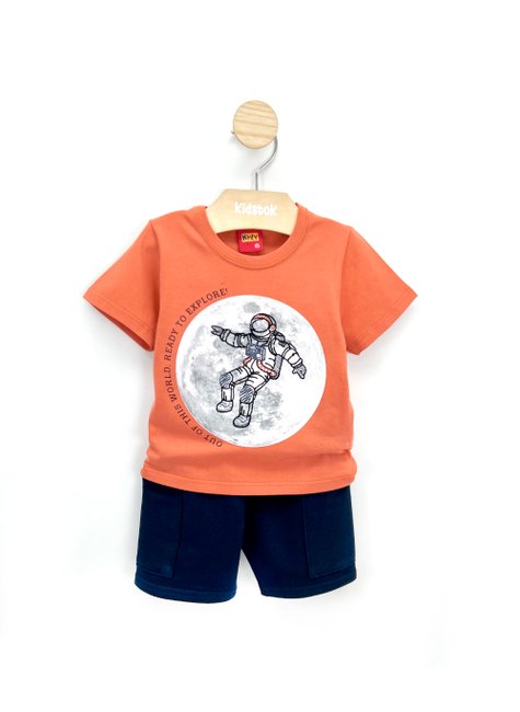 03 conjunto menino camiseta e bermuda moletinho astronauta kyly terracota 3