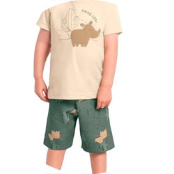 01 conjunto menino camiseta e bermuda moletinho rinoceronte brandili caramelo 1