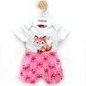 04 conjunto bebe menina body e short raposa lacos kyly rose m