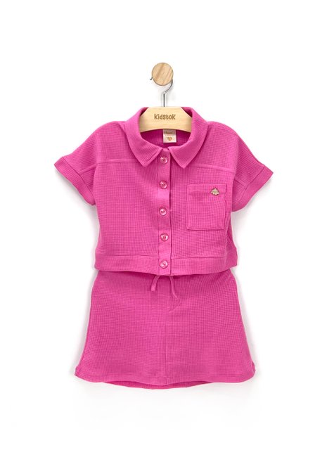 01 conjunto menina blusa e short saia trico dublin angero magenta 12