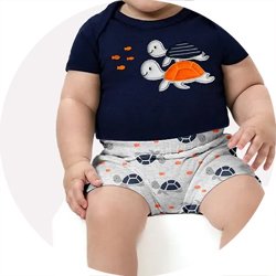 01 conjunto bebe menino body e bermuda tartarugas kyly azul marinho p
