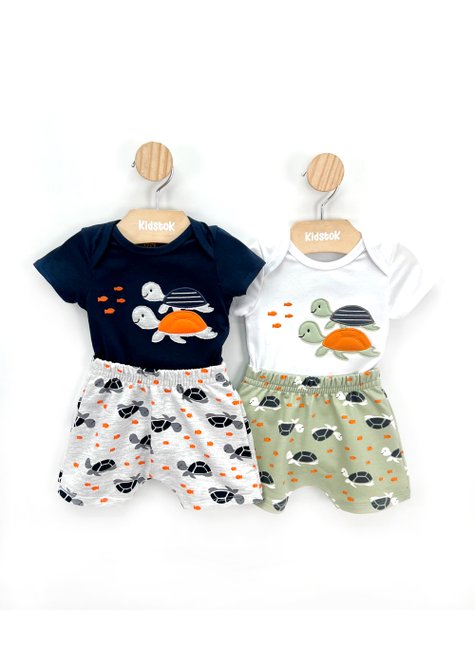 05 conjunto bebe menino body e bermuda tartarugas kyly azul marinho p