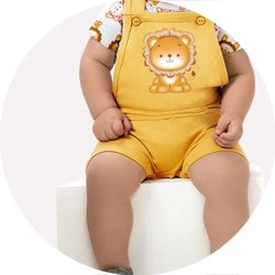 01 conjunto bebe menino body e jardineira leao kyly cinza p