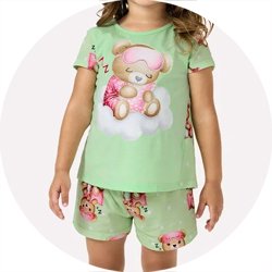 01 pijama menina manga curta soneca ursinho brilha no escuro kyly verde 14