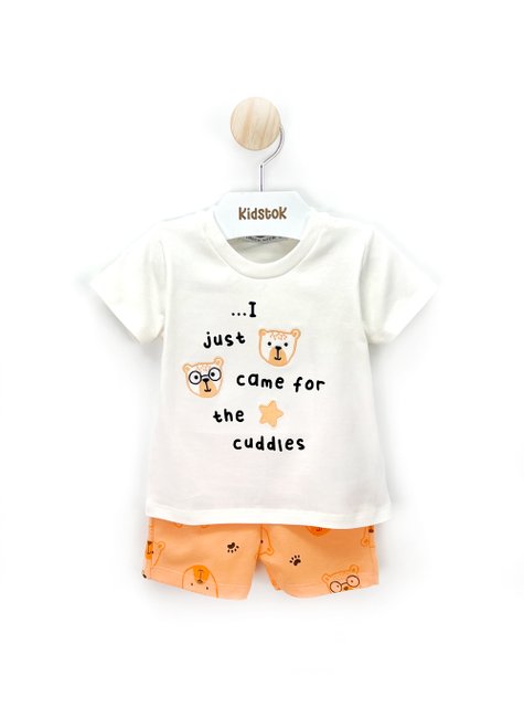 01 conjunto menino camiseta e bermuda ursinhos trick nick bege m