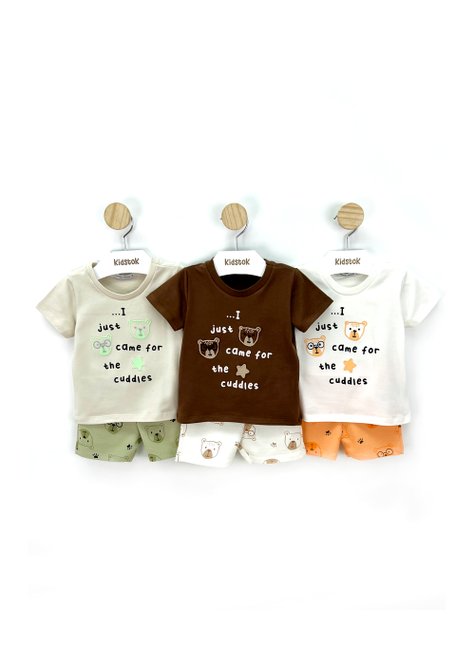 03 conjunto menino camiseta e bermuda ursinhos trick nick bege m