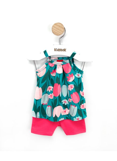 04 conjunto bebe menina blusa e short cotton tulipas kyly azul marinho p