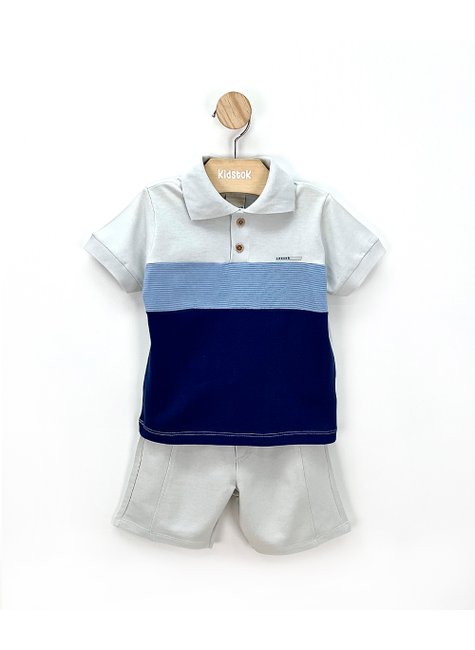04 conjunto menino polo malha e bermuda moletinho aplique angero cinza claro 6