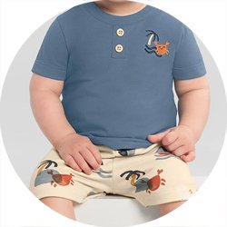 05 conjunto bebe menino camiseta e bermuda bordado caranguejo brandili azul marinho m