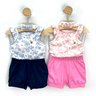 01 conjunto bebe menina body floral e short c faixa kiko baby rosa g
