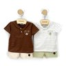 01 conjunto bebe menino camiseta e bermuda listras ursinho trick nick marrom m