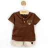 03 conjunto bebe menino camiseta e bermuda listras ursinho trick nick marrom m
