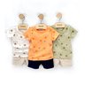 01 conjunto bebe menino camiseta e bermuda urso oculos trick nick laranja g
