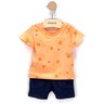 03 conjunto bebe menino camiseta e bermuda urso oculos trick nick laranja g