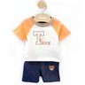 01 conjunto bebe menino camiseta e bermuda urso bordado trick nick bege m