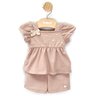 04 conjunto bebe menina blusa e short malha laco angero bege p