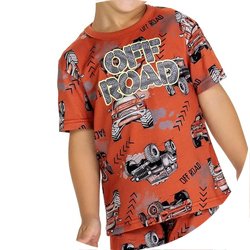 01 pijama menino camiseta e bermuda trator brilha no escuro kyly terracota 10