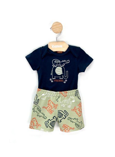03 conjunto bebe menino body e bermuda elefantinho kyly branco g