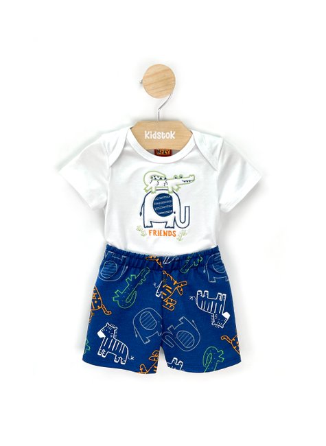 04 conjunto bebe menino body e bermuda elefantinho kyly branco g