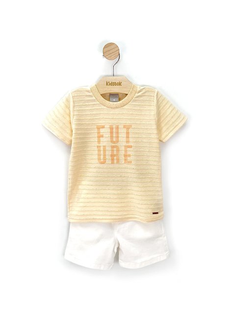 02 conjunto menino camiseta future e bermuda sarja coloritta bege 8