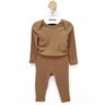 01 conjunto bebe unissex canelado doce dominio marrom p