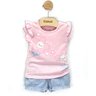 05 conjunto bebe menina blusa malha e short flor brandili rosa claro g