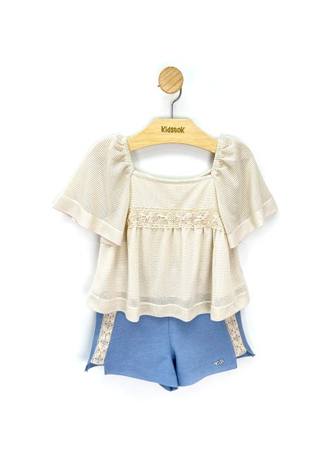 01 conjunto menina blusa tricot e short moletom menina anjo azul 14