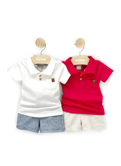 01 conjunto bebe menino polo malha e bermuda linho kiko baby off white p