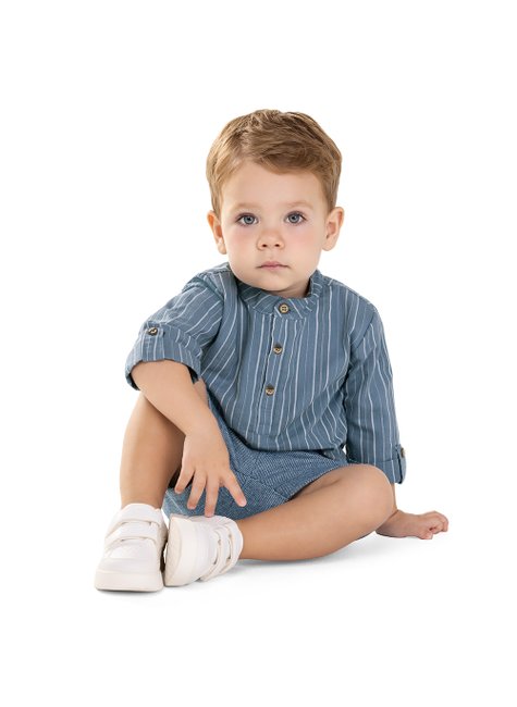 01 conjunto menino camisa e bermuda listrado tinto coloritta azul escuro 6