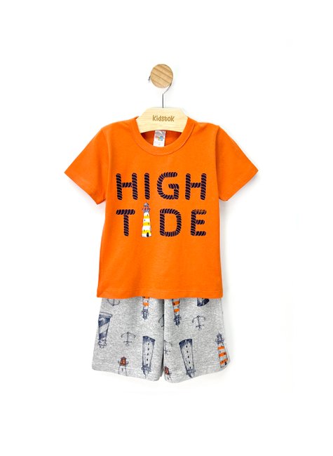 01 conjunto menino camiseta e bermuda moletinho farol shuma kids laranja 6
