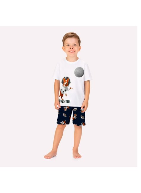 02 pijama menino camiseta e bermuda cachorrinho brilha no escuro angero branco 10