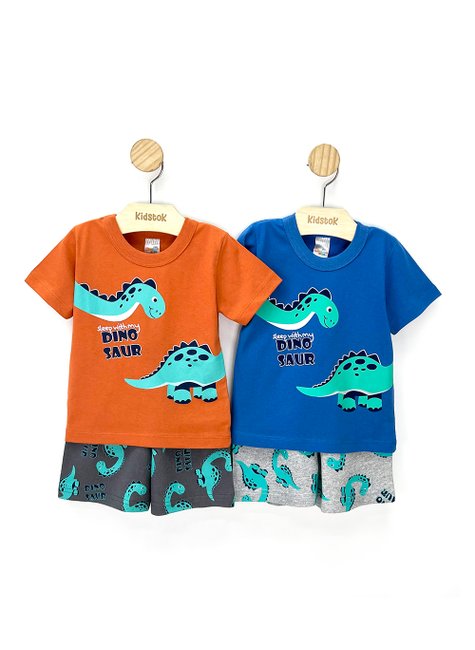 01 conjunto menino camiseta e bermuda tactel dinossauro shuma kids abobora 2