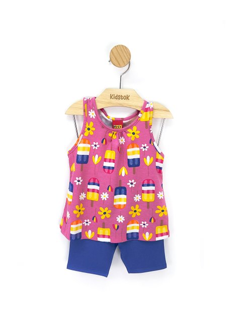 01 conjunto menina regata e short cotton picole flores kyly azul 4