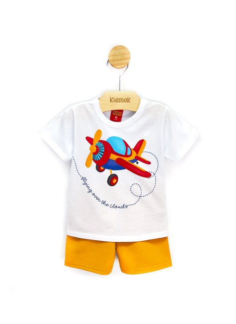 05 conjunto menino camiseta e bermuda moletinho aviao kyly branco m