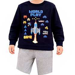 01 conjunto menino blusao e calca moletom flanelado game kyly preto 2