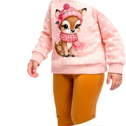 01 conjunto menina blusao moletom e legging molecotton raposa kyly areia p