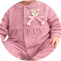 08 macacao bebe menina soft bordado ursinho angero goiaba m
