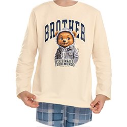 02 pijama menino camiseta e calca ursinho brother brilha no escuro elian bege 3