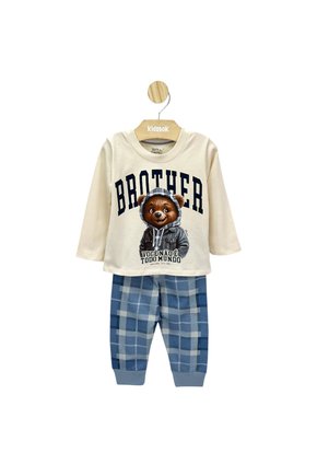 Pijama Menino Camiseta e Cal&ccedil;a Ursinho Brother Brilha no Escuro - Elian