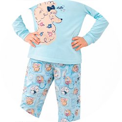 01 pijama menina blusa e calca cachorro quadrinhos brilha no escuro elian azul 6